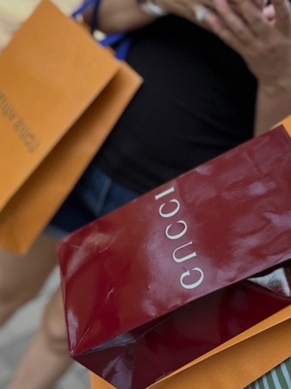 Many designer paper bags and boxes. Different sizes.